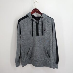Spyder Active 1/4 Zip Kangaroo‎ Pocket Long Sleeve Hooded Sweatshirt Gray Black